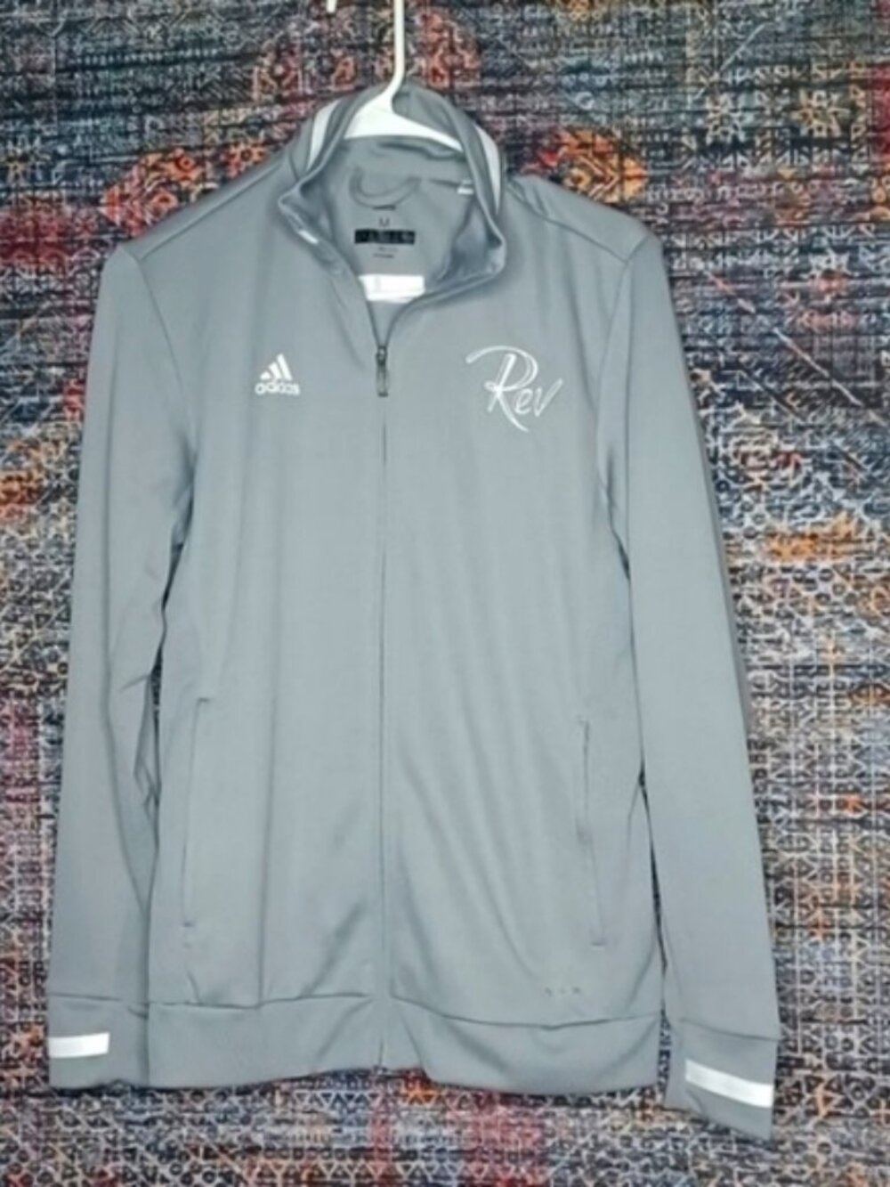 adidas womens gray white Rev full zip ClimaCool warm up athletic jacket M EUC